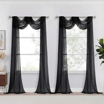 Black Sheer Curtains 216 Inches Long, Extra Long Elegant Light Filtering Voile Sheer Scarf Curtains for Wedding Party Ceremony Canopy Decor, Rod Pocket Window Drapes, 2x42Wx216L Inches