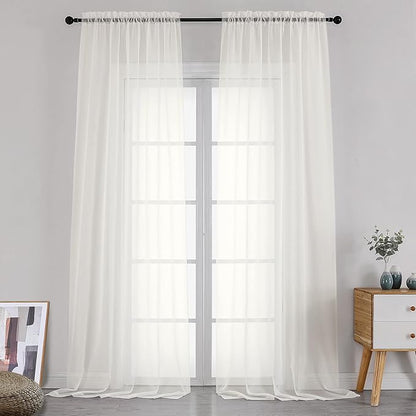 Simplebrand Ivory Sheer Curtains 120 Inches Long, Extra Long Rod Pocket Solid Color Window Sheer Curtain Panels, Elegant Curtains & Drapes for Living Room, Bedroom 2 Panels (Ivory, 42" W x 120" L)