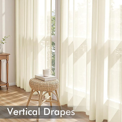 MIULEE Light Cream Sheer Curtains 102 Inches Long, 4 Panels Set, Light Filtering Rod Pocket Voile Drapes for Living Room and Bedroom, Airy Soft Fabric Window Treatments, 42 x 102 Inches
