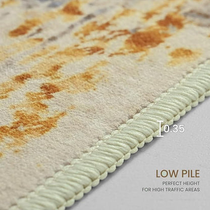 Ompaa Living Room Rug 8x10 Beige Area Rugs Machine Washable Abstract Boho Large Carpet Non-Slip Non-Shedding Faux Wool Indoor Vintage Rug for Bedroom, Classroom, Dining Room, Kids Playroom