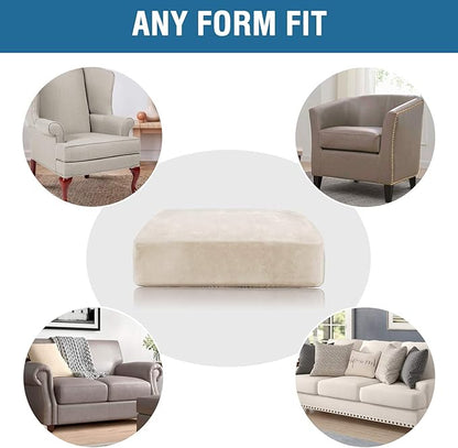 H.VERSAILTEX Velvet Stretch Couch Cushion Cover Plush Cushion Slipcover for Chair Loveseat Sofa Cushion Furniture Protector Seat Cushion Sofa Cover (2 Piece Large Sofa Cushion Covers, Ivory)