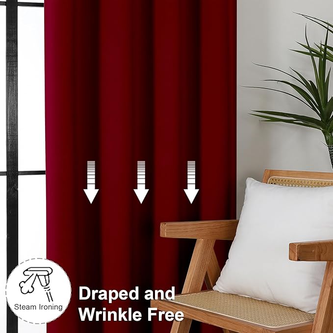 Simplebrand Ava Red Blackout Curtains for Bedroom 84 Inch Length 2 Panels Set, Solid Thermal Insulated Privacy Living Room Window Treatment Curtains Blackout Drapes, W50 x L84 Inch, Red