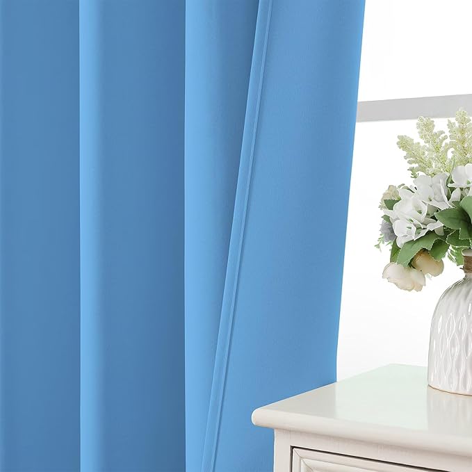 CUCRAF Light Blue Blackout Curtains 54 inch Length 2 Panels Set, Rod Pocket Room Darkening Drapes for Bedroom Living Room, Insulated Thermal Light Blocking Window Curtain (W52 x L54 Inch)