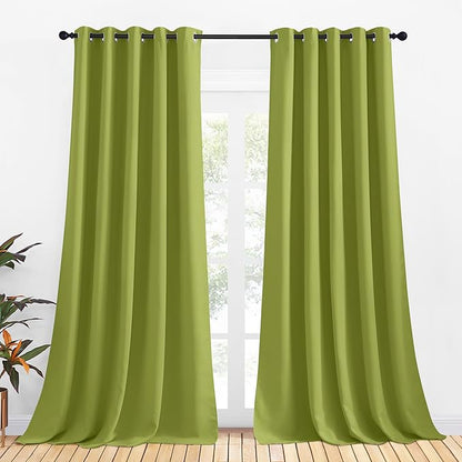 NICETOWN Blackout Curtain Panels for Bedroom, 2 Panels, W70 x L95-inch, Fresh Green, Thermal Insulated Grommet Top Blackout Draperies and Drapes for Basement