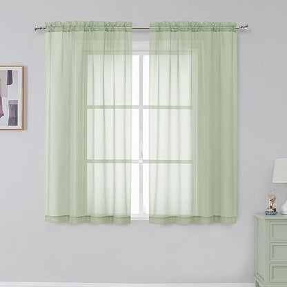 Simplebrand Rod Pocket Top Solid Voile Sheer Curtains for Bedroom, 54 Inch Length Drapes Set of 2, Lightweight and Light Filtering Elegant Curtains Panels Window Treatment, 42W×54L, Light Green