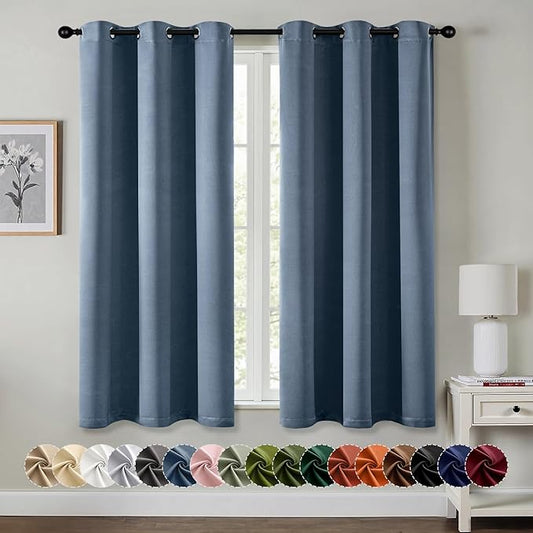 MIULEE Stone Blue Blackout Curtains for Bedroom Living Room 63 Inches Long 2 Panels, Thermal Insulated Room Darkening Drapes Solid Grommet Noise Reduction Light Blocking Window Treatments 34x63 Inch