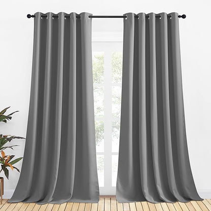 NICETOWN Silver Grey Blackout Curtain Panels for Bedroom, Thermal Insulated Grommet Top Blackout Draperies and Drapes for Basement (2 Panels, W70 x L95-inch)