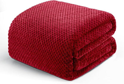 Exclusivo Mezcla Fleece Bed Blanket King Size, Super Soft and Warm Blankets for Couch, Sofa and Bed Waffle Textured, Cozy, Fuzzy and Lightweight (Deep Red, 90x104 Inches)