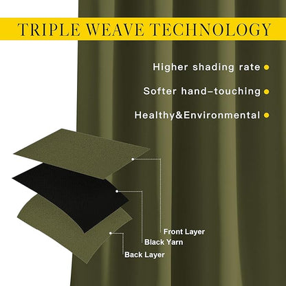 NICETOWN Olive Curtains 102 inches Long, Grommet Thermal Insulated Solid Blackout Curtains Privacy Window Treatments for Bedroom/Living Room, W46 x L102, 2 Panels