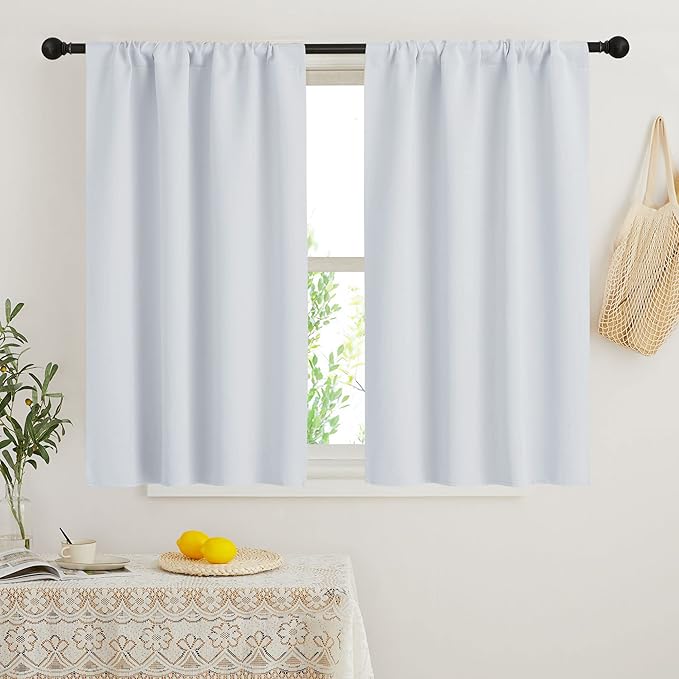 RYB HOME Short Curtains for Bedroom, Room Darkening Insulated Summer Heat Light UV Blocking Energy Saving Drapes for Nursery, Width 42 by Length 48, Greyish White, Set of 2