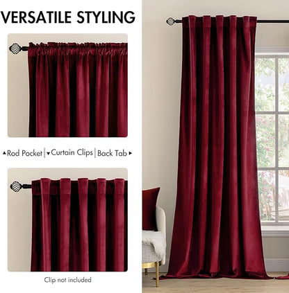 MIULEE Velvet Curtains 84 inches 2 Panels - Luxury Blackout Curtains for Bedroom Living Room Thermal Insulated Super Soft Christmas Window Drapes Rod Pocket & Back Tab, Burgundy Red, W52 x L84 inches