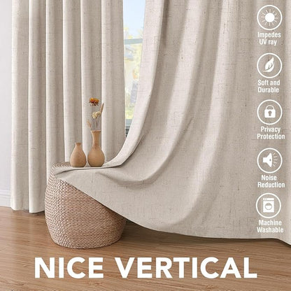 H.VERSAILTEX Polyester Blackout Curtains 96 Inches Long, 100% Absolutely Blackout Elegant Curtains for Bedroom, Thermal Insulated Linen Drapes Grommet Curtains with White Liner, 2 Panels, Natural