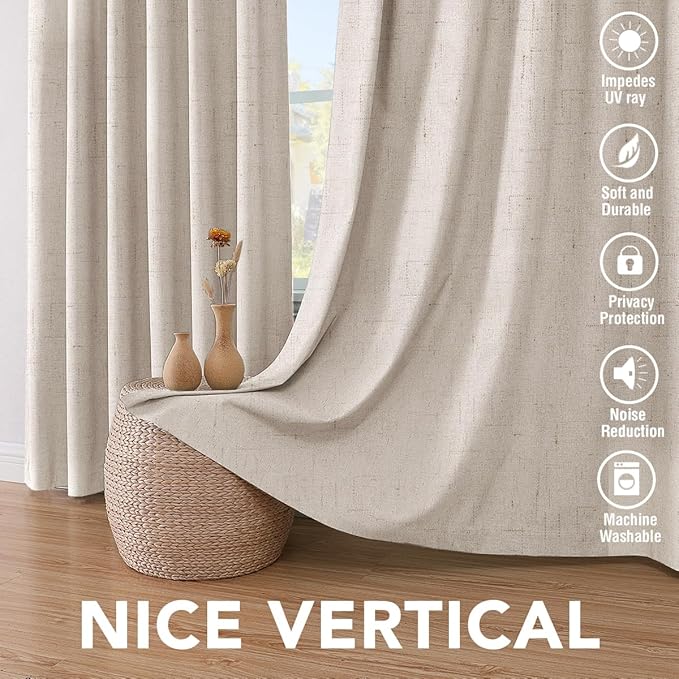 H.VERSAILTEX Primitive Linen Curtains 100% Blackout Curtain Drapes Burlap Curtains with White Thermal Insulated Liner, Grommet Top Drapes Living Room/Bedroom (2 Panels, 42 x 63 Inch, Natural)