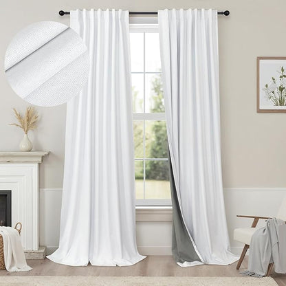 Unique Blackout Curtains 86 Inches Long for Living Room Darkening Curtains for Bedroom Mid Century Modern Decor Custom Draft Blocking White Privacy Curtain for Windows Extra Wide Closet Cover 2 Panels
