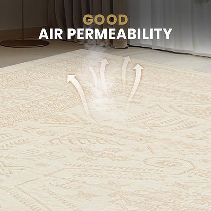 Washable Rugs 8x10 Area Rugs for Living Room- Large Vintage Rugs for Bedroom,Dining Room,Ultra Soft Low Pile Foldable Carpet with Non Slip Rubber Backing,Neutral Accent Rug(Light Brown)