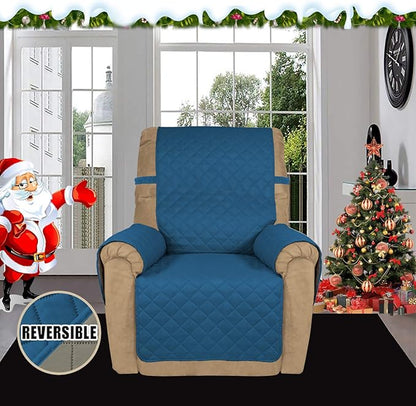 Easy-Going Recliner Sofa Slipcover Reversible Sofa Cover Water Resistant Couch Cover Furniture Protector with Elastic Straps for Pets Kids Children Dog Cat (Recliner, Peacock Blue/Beige)