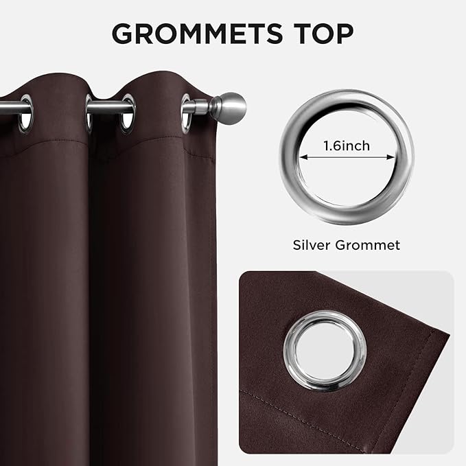 Joydeco Blackout Curtains 90 Inches Long 1 Panel, Thermal Insulated Long Curtains& Drapes 1 Piece, Room Darkening Grommet Drapes for Living Room Bedroom Window (W70 x L90 Inch, Chocolate)