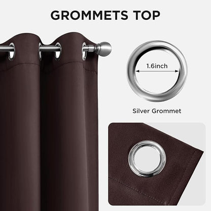 Joydeco Blackout Curtains 90 Inches Long 1 Panel, Thermal Insulated Long Curtains& Drapes 1 Piece, Room Darkening Grommet Drapes for Living Room Bedroom Window (W70 x L90 Inch, Chocolate)