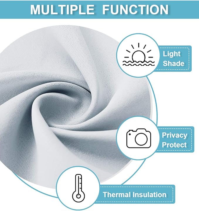 RYB HOME Short Curtains for Bedroom, Room Darkening Insulated Summer Heat Light UV Blocking Energy Saving Drapes for Nursery, Width 42 by Length 48, Greyish White, Set of 2