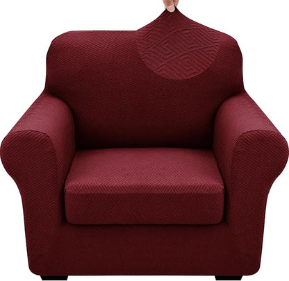 XINEAGE 2026 New 2 Pieces Chair Covers with Arms Super Stretch Chair Slipcover for Living Room Pet Dog Universal Slip Cover Anti Slip Armchair Furniture Protector (Wine Red), 31"-46"(1 Cushion)