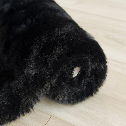ORINOVA Black Rabbit Shaggy Fur Rug for Bedroom Washable Furry Circle Area Rugs for Living Room Kids Small Round Rug 3ft Nursery Rug