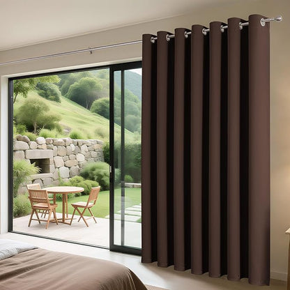Joydeco Blackout Patio Sliding Door Curtains 84 Inches Long, Grommet Privacy Room Divider Curtains, Extra Wide Thermal Blackout Drapes for Bedroom Living Room (Chocolate, 100Wx84L, 1 Panel)