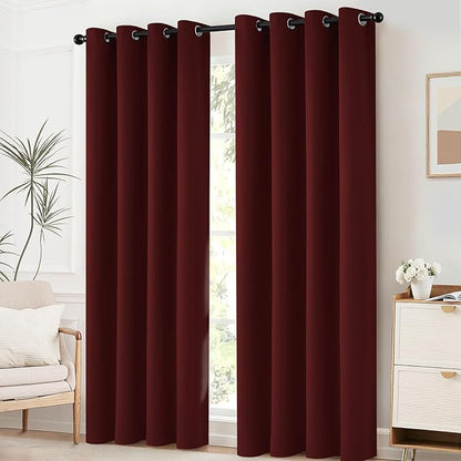 Yakamok Blackout Curtains 96 Inches Long with Grommet for Bedroom, Burgundy Thermal Insulated Room Darkening Window Treatment Drapes Curtain for Living Room (52Wx96L, Burgundy red, 2 Panels)