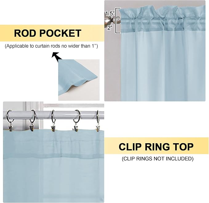 OVZME Sky Blue Sheer Curtains 63 Inches Long 2 Panels - Soft Light Filtering Window Sheer Panels for Living Room/Bedroom, Top Dual Rod Pocket, 1 Pair, Each 42Wx63L Inches