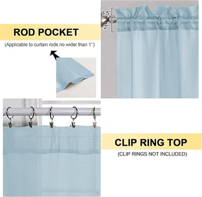 OVZME Sky Blue Sheer Curtains 63 Inches Long 2 Panels - Soft Light Filtering Window Sheer Panels for Living Room/Bedroom, Top Dual Rod Pocket, 1 Pair, Each 42Wx63L Inches