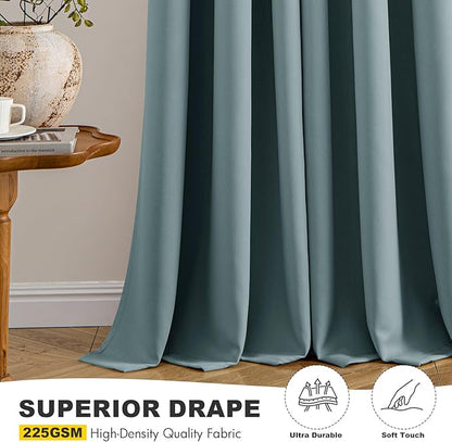 MIULEE Dusty Blue Blackout Curtains for Bedroom Living Room 72 Inches Long 2 Panels, Thermal Insulated Room Darkening Drapes Solid Grommet Noise Reduction Light Blocking Window Treatments 40x72 inch