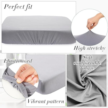 Newwiee Set of 4 Stretch Patio Cushion Covers Sofa Couch Seat Chair Slipcovers Cushion Cover Replacement Furniture Protector for Pets Washable(Light Grey,Seat Cover,Solid)