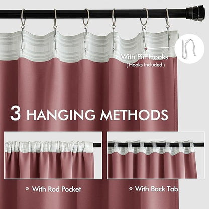 MIULEE Dusty Rose Back Tab Blackout Curtains 120 Inch Long 2 Panels Set for Bedroom, Rod Pocket/Pinch Pleated Extra Long Thermal Insulated Living Room Darkening Light Blocking 10FT Drapes