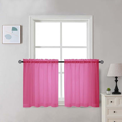 Chyhomenyc Hot Pink Sheer Curtains 30 inch Length 2 Panels, Light Filtering Voile Rod Pocket Short Window Curtians for Bathroom Living Room Farmhouse Small Windows, 42Wx30L inches