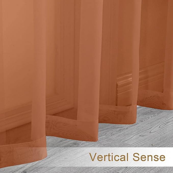 Chyhomenyc Orange Sheer Valances for Windows - Light Filtering Small Kitchen Curtains, Rod Pocket Short Top Window Treatment Decor for Living Room Bathroom Basement, 42Wx16L inches, 2 Panels