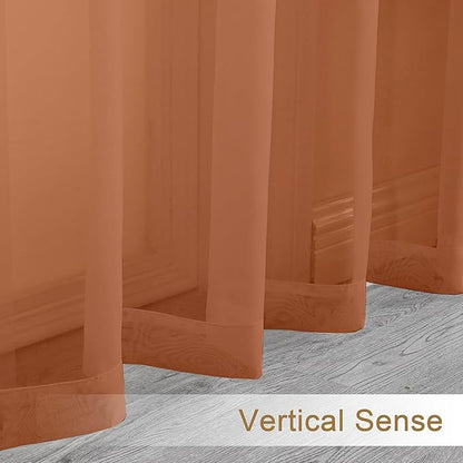 Chyhomenyc Orange Sheer Valances for Windows - Light Filtering Small Kitchen Curtains, Rod Pocket Short Top Window Treatment Decor for Living Room Bathroom Basement, 42Wx16L inches, 2 Panels