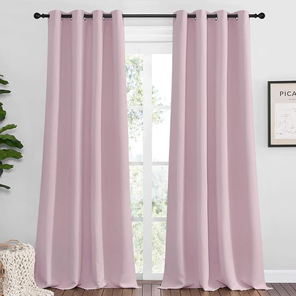 NICETOWN Baby Pink Blackout Curtains 96 inches Length for Living Room, 2 Panels, 55" Wide, Thermal Insulated Long Drapes for Large Window