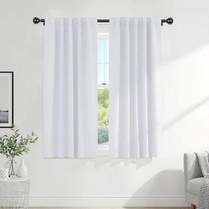 Pony Dance Blackout Curtains Thermal Insulated Window Treatment Panels Room Darkening Shade Drapes for Living Room Back Tab/Rod Pocket Bedroom Draperies, 34 x 63 Inch, Pure White, 2 Panels