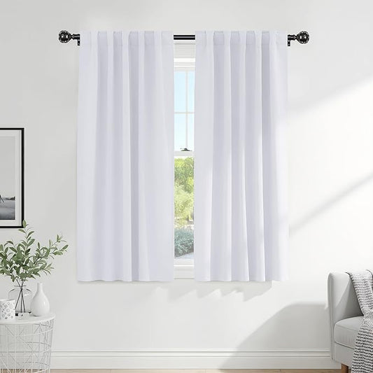 Pony Dance Blackout Curtains Thermal Insulated Window Treatment Panels Room Darkening Shade Drapes for Living Room Back Tab/Rod Pocket Bedroom Draperies, 34 x 63 Inch, Pure White, 2 Panels