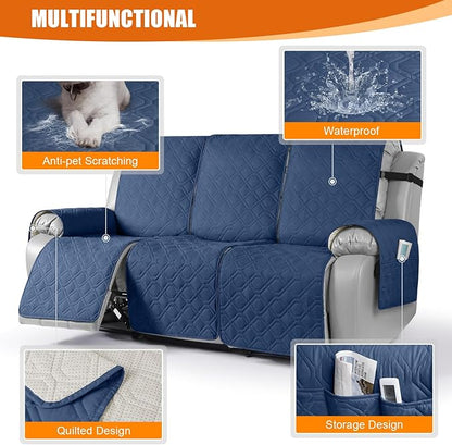 VANSOFY Waterproof Recliner Couch Covers, Sofa Covers 1-Piece Washable Reclining Sofa Cover Non-Slip Furniture Protector with Elastic Straps Pocket for Dogs, Pets(Ocean Blue,3 Seater)