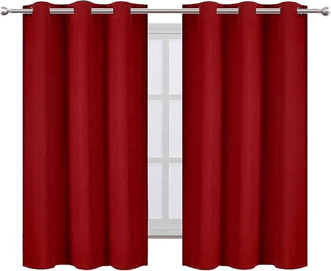 LEMOMO Red Blackout Curtains 34 x 54 Inch Length/Set of 2 Curtain Panels/Thermal Insulated Room Darkening Blackout Curtains for Bedroom