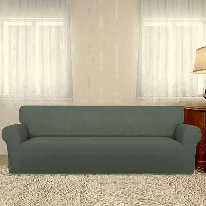 PureFit Super Stretch 4 Seater Sofa Slipcover – Spandex Non Slip Soft Couch Sofa Cover, Washable Furniture Protector with Non Skid Foam and Elastic Bottom for Kids, Pets （XX Large, Grayish Green）