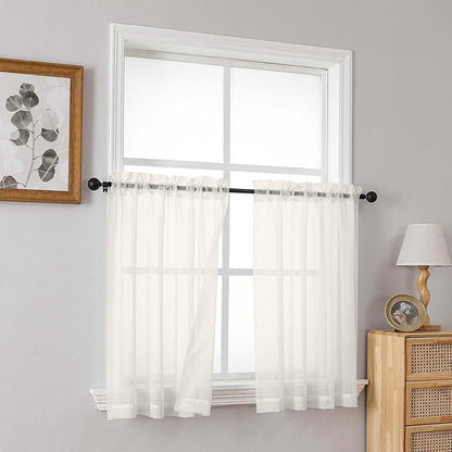 Ivory Small Sheer Curtains 2 Panels Set, Kitchen Curtains 36 Inch Length, Elegant Light Filtering Short Window Drapes for Living Room Bedroom, Dual Rod Pocket Design, 2x42Wx36L Inches