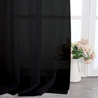 Chyhomenyc Extra Long Black Sheer Curtains 144 inch 2 Panels Set, Translucent Backdrop Window Scarf Drapes for Canopy Bed/Wedding/Living Room/Anniversary, 12FT Length, Each 42Wx144L in, 2PCS, Black