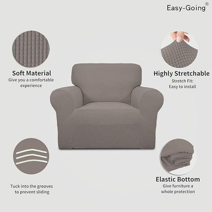 Easy-Going Stretch Chair Sofa Slipcover 1-Piece Couch Sofa Cover Furniture Protector Soft with Elastic Bottom for Kids, Pet. Spandex Jacquard Fabric Small Checks (Chair, Taupe)