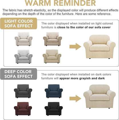 H.VERSAILTEX 2 Piece Couch Cover Stretch Stylish Chair Cover Furniture Cover/Protector Featuring Jacquard Textured Twill Fabric, High Polyester and Spandex Slipcover Machine Washable(Chair, Natural)