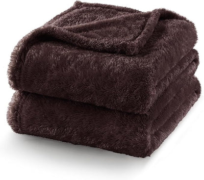 Exclusivo Mezcla Plush Fuzzy Fleece Bed Blanket Twin Size, Super Soft, Fluffy and Warm Blankets for Couch, Bed, All Season (Coffee, 90x66 Inches)