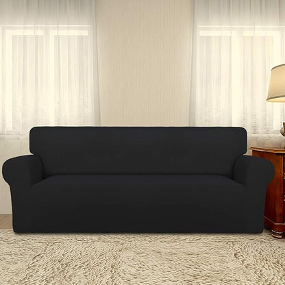 PureFit Super Stretch Oversized Sofa Slipcover – Spandex Non Slip Soft Couch Sofa Cover, Washable Furniture Protector with Non Skid Foam and Elastic Bottom for Kids, Pets （Oversized Sofa, Black）