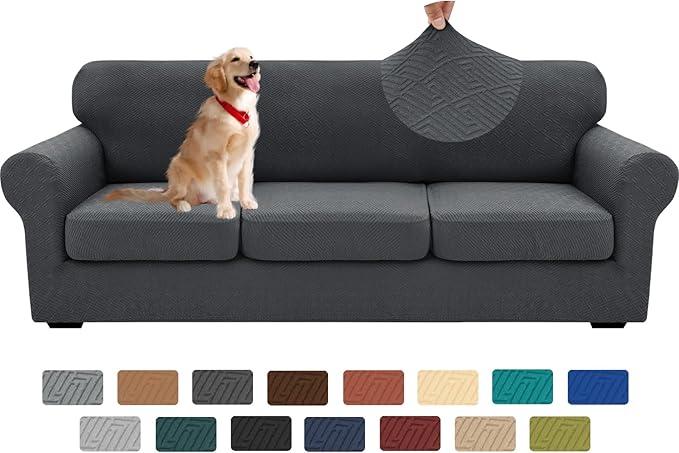 XINEAGE 2026 New 4 Pieces Extra Large Couch Covers for 3 Cushion Sofa Super Stretch Sofa Cover for 3 Large Seat Cushion Universal Slip Cover for Living Room (Dark Gray), 91"-110"(3 Cushions)