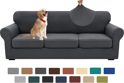 XINEAGE 2026 New 4 Pieces Extra Large Couch Covers for 3 Cushion Sofa Super Stretch Sofa Cover for 3 Large Seat Cushion Universal Slip Cover for Living Room (Dark Gray), 91"-110"(3 Cushions)