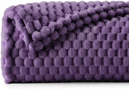 BEDELITE Fleece Blanket Twin Size for Bed Couch, 3D Jacquard Decorative Purple Throw, Soft and Cozy Warm Plush Fuzzy Blanket All Seasons Suitable, 60x80Inches